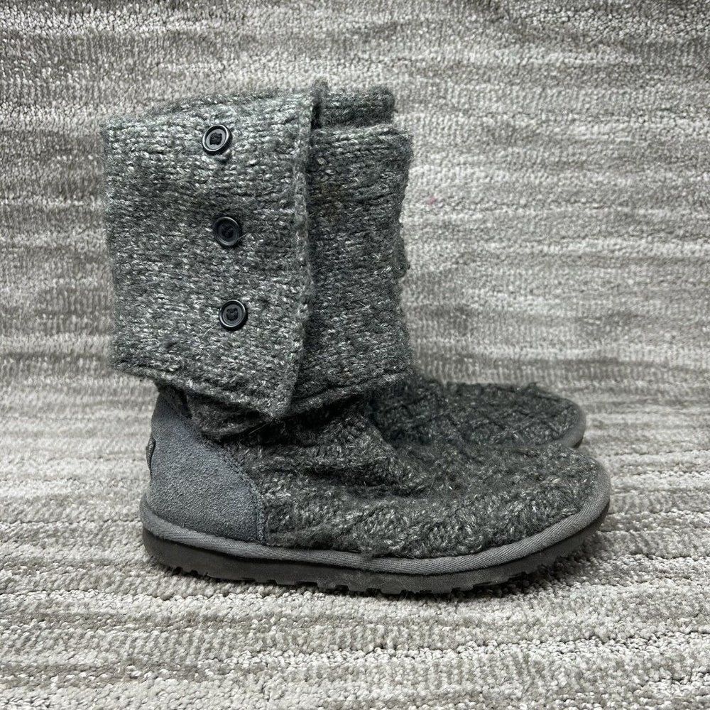 UGG Australia Sz 6 Womens Lattice Cardy 3066 Gray Winter Boots Knit Round Toe